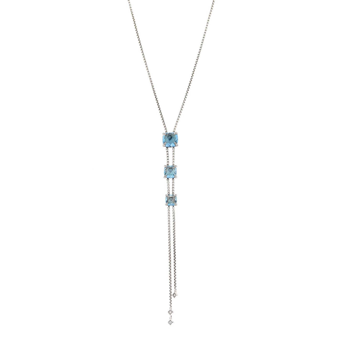 Sterling Silver Diamond Blue Topaz Chatelaine Y Necklace