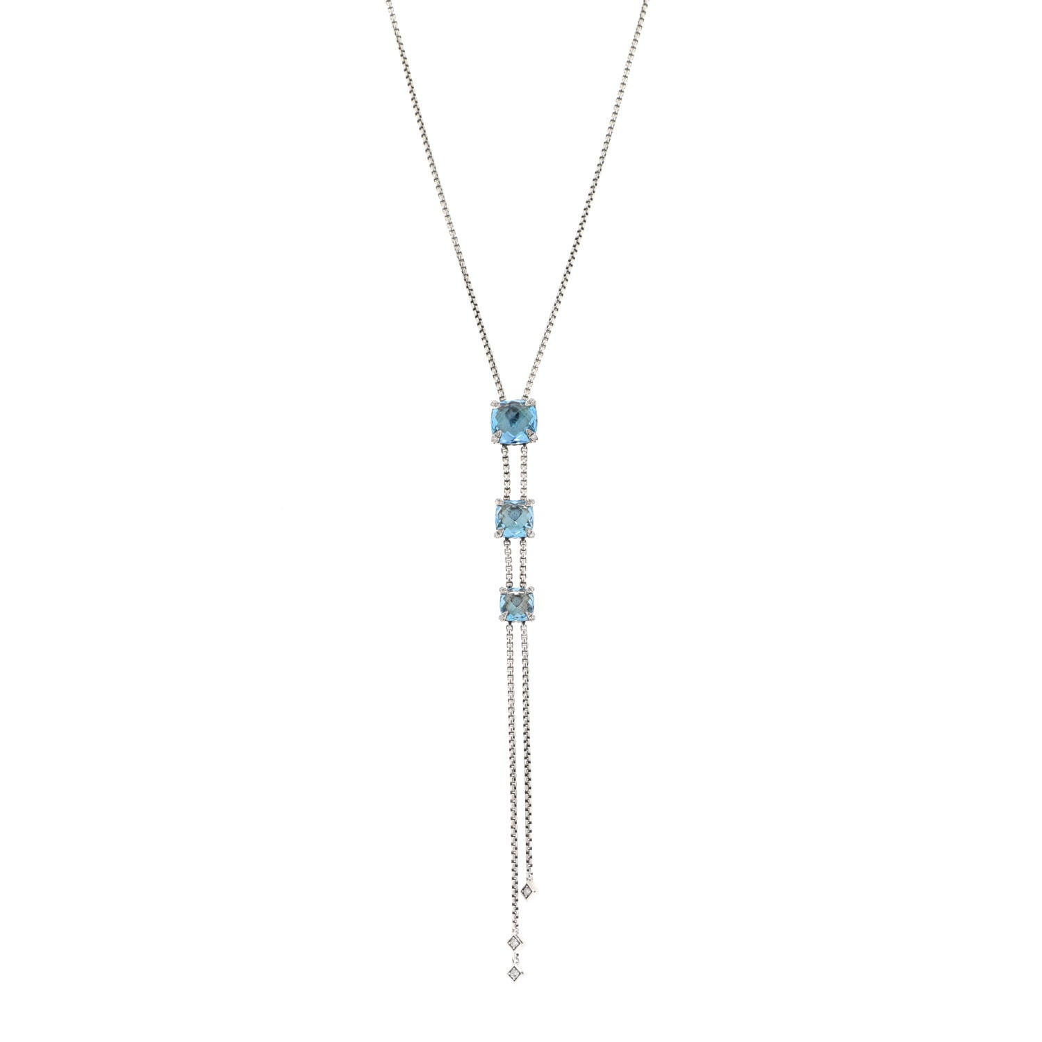 David Yurman Sterling Silver Diamond Blue Topaz Chatelaine Y Necklace 1 of 7
