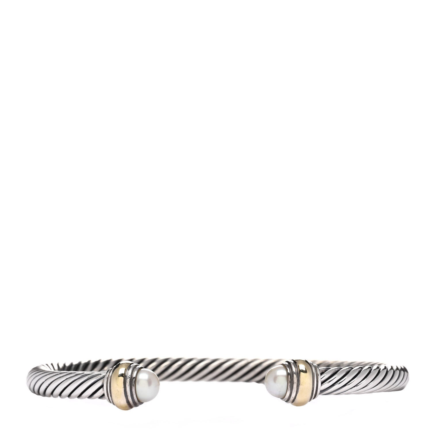 David Yurman Sterling Silver 14K Yellow Gold Pearl 5mm Cable Classics Bracelet 1 of 3
