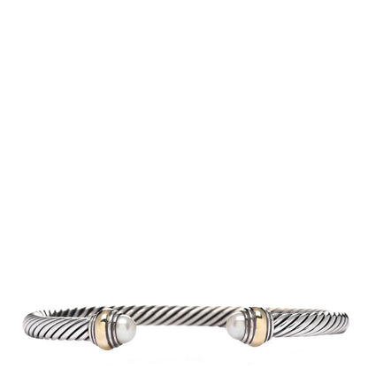 David Yurman Sterling Silver 14K Yellow Gold Pearl 5mm Cable Classics Bracelet 1 of 3