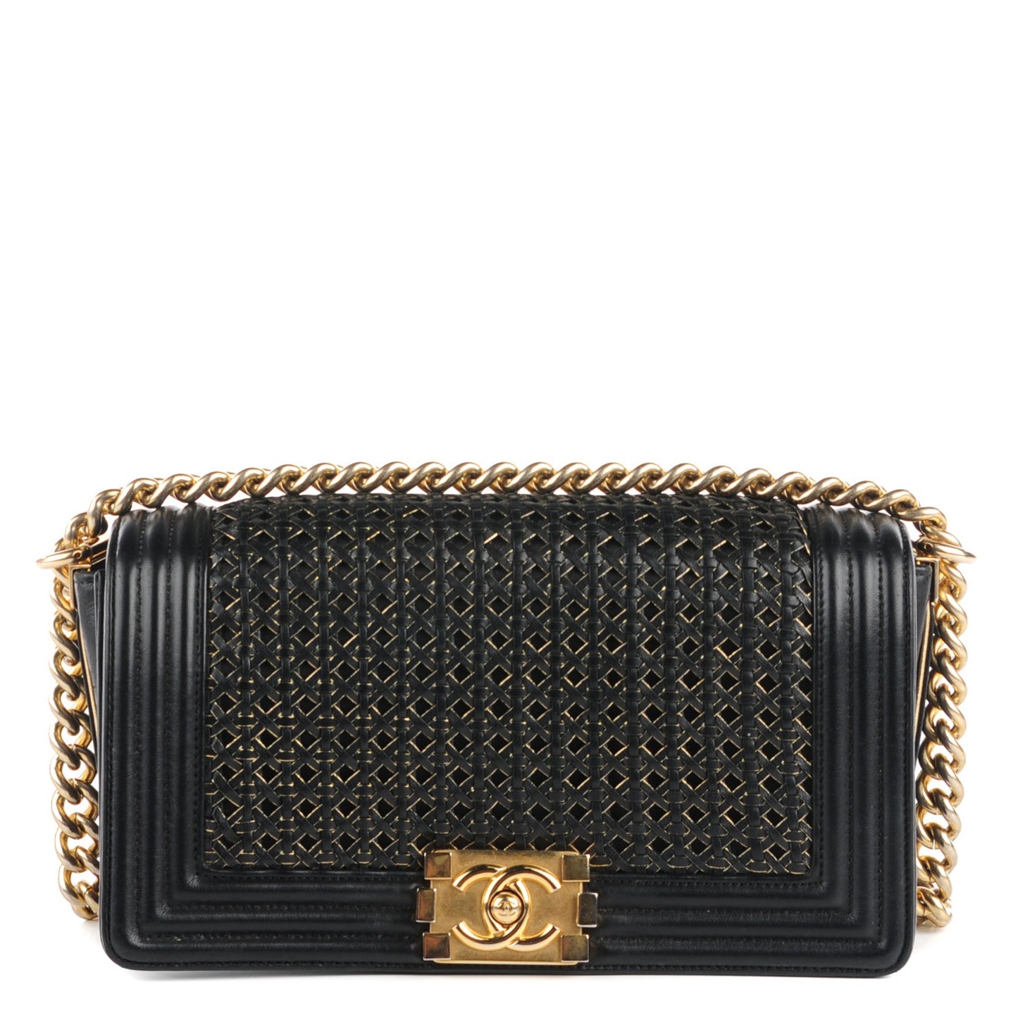 Braided Sheepskin Medium Boy Flap Black