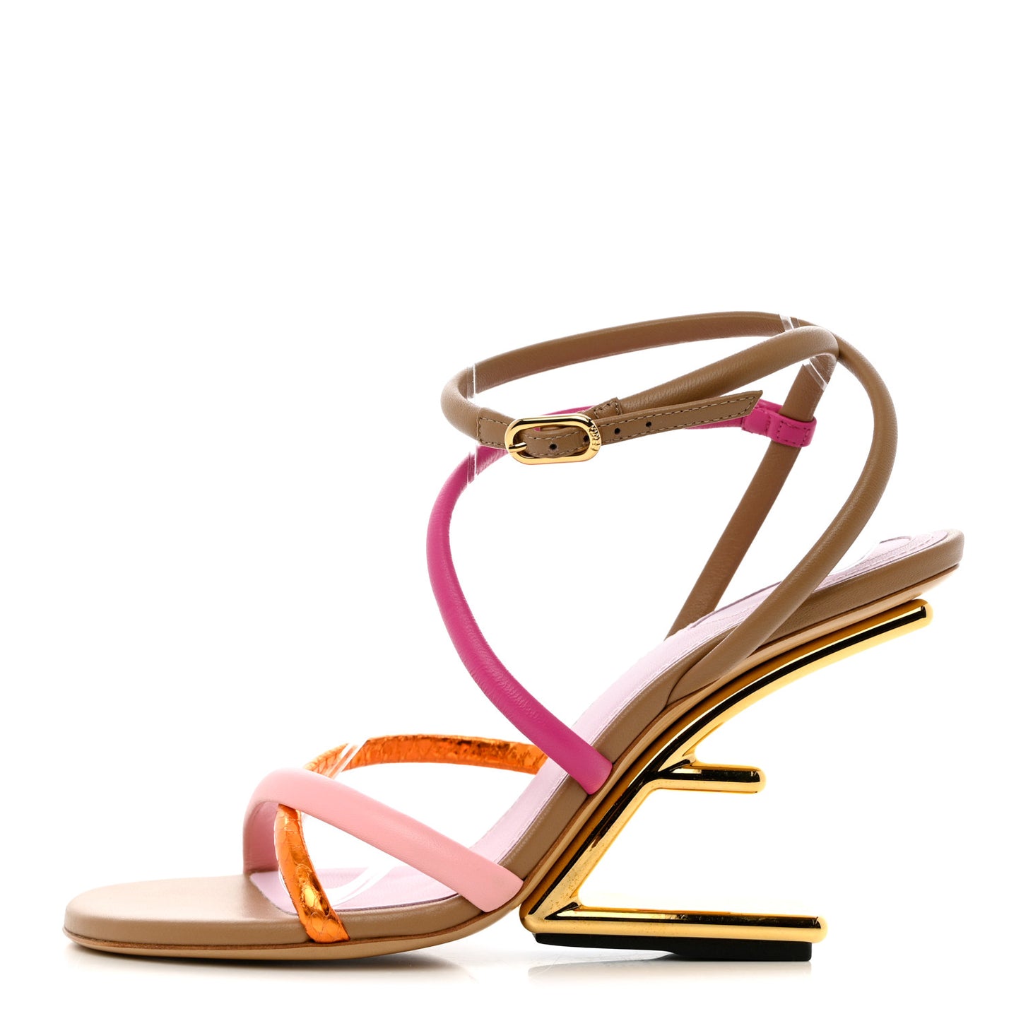 Nappa Metallic Ayers Fendi First 95mm Strappy Sandals 38 Rosa Geranio Albicocca