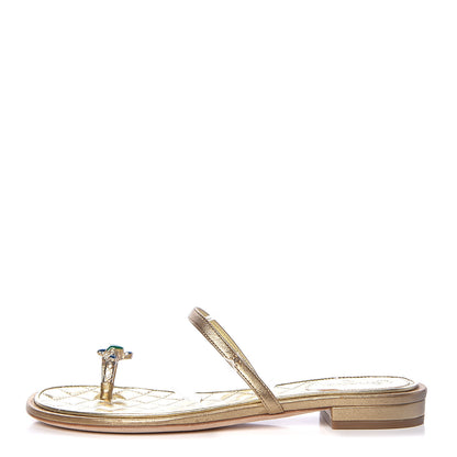 Chanel Metallic Calfskin Jeweled Sandals 36.5 Gold 1 of 10
