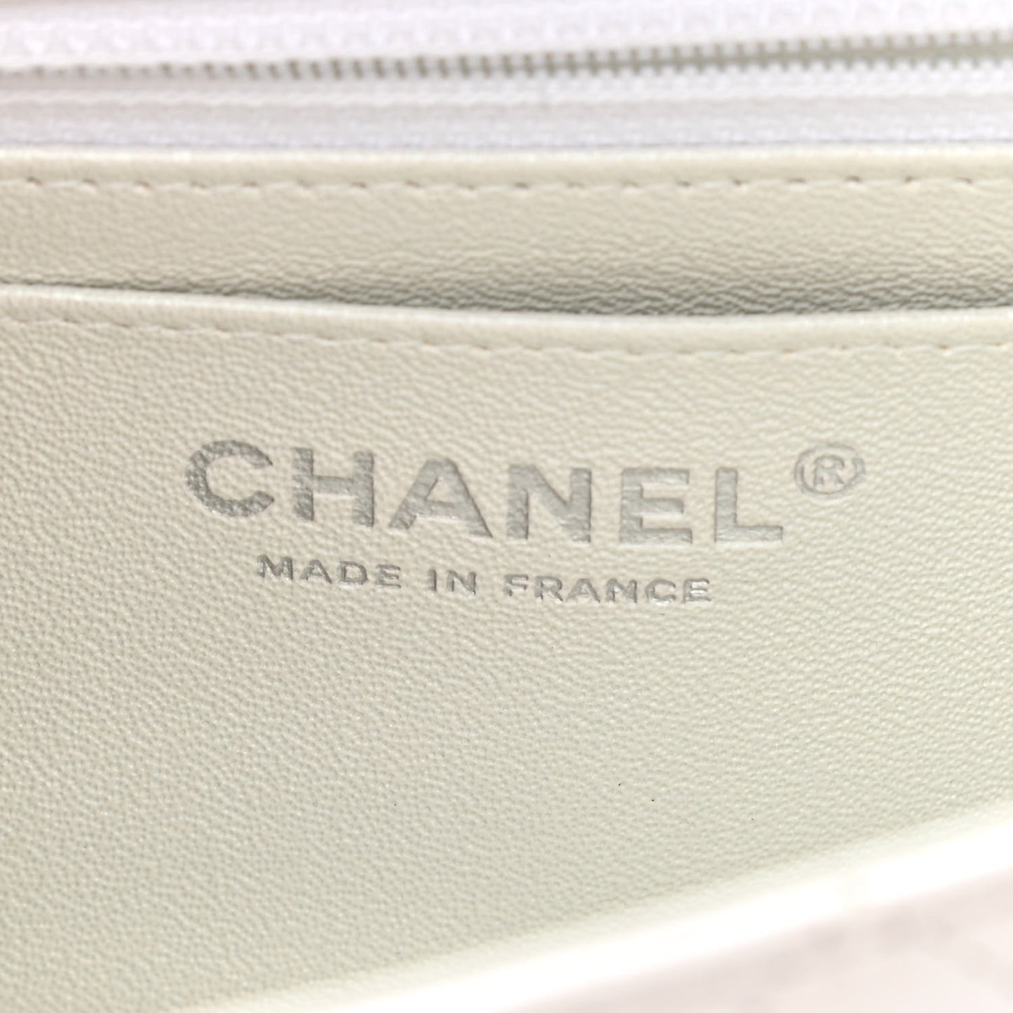 Iridescent Calfskin Quilted Mini Rectangular Flap White