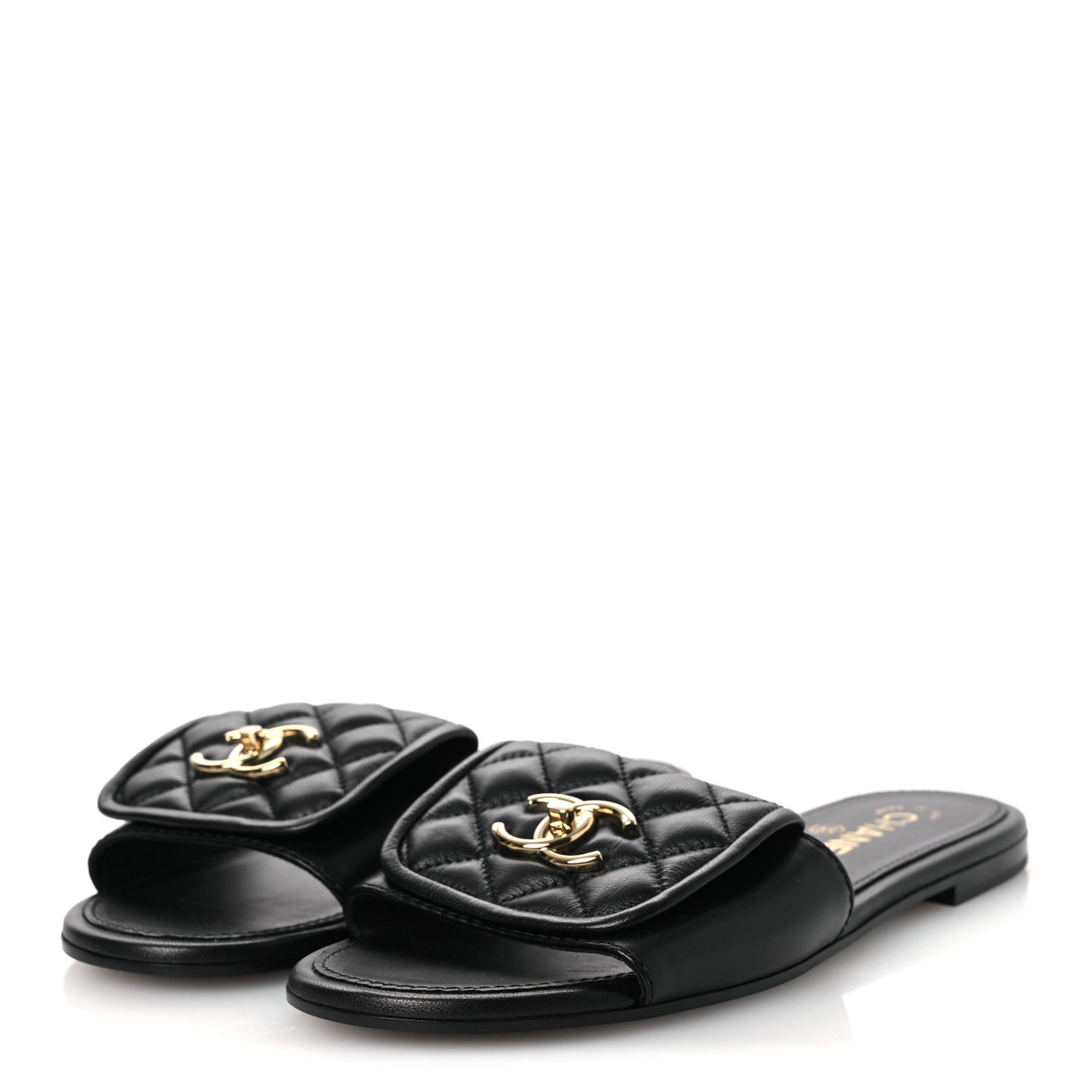 Lambskin Quilted Turnlock Flat Mules 39 Black 39.5 Black