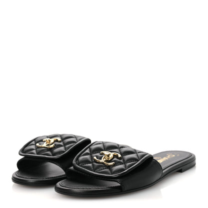 Chanel Lambskin Quilted Turnlock Flat Mules 39 Black 39.5 Black 4 of 11