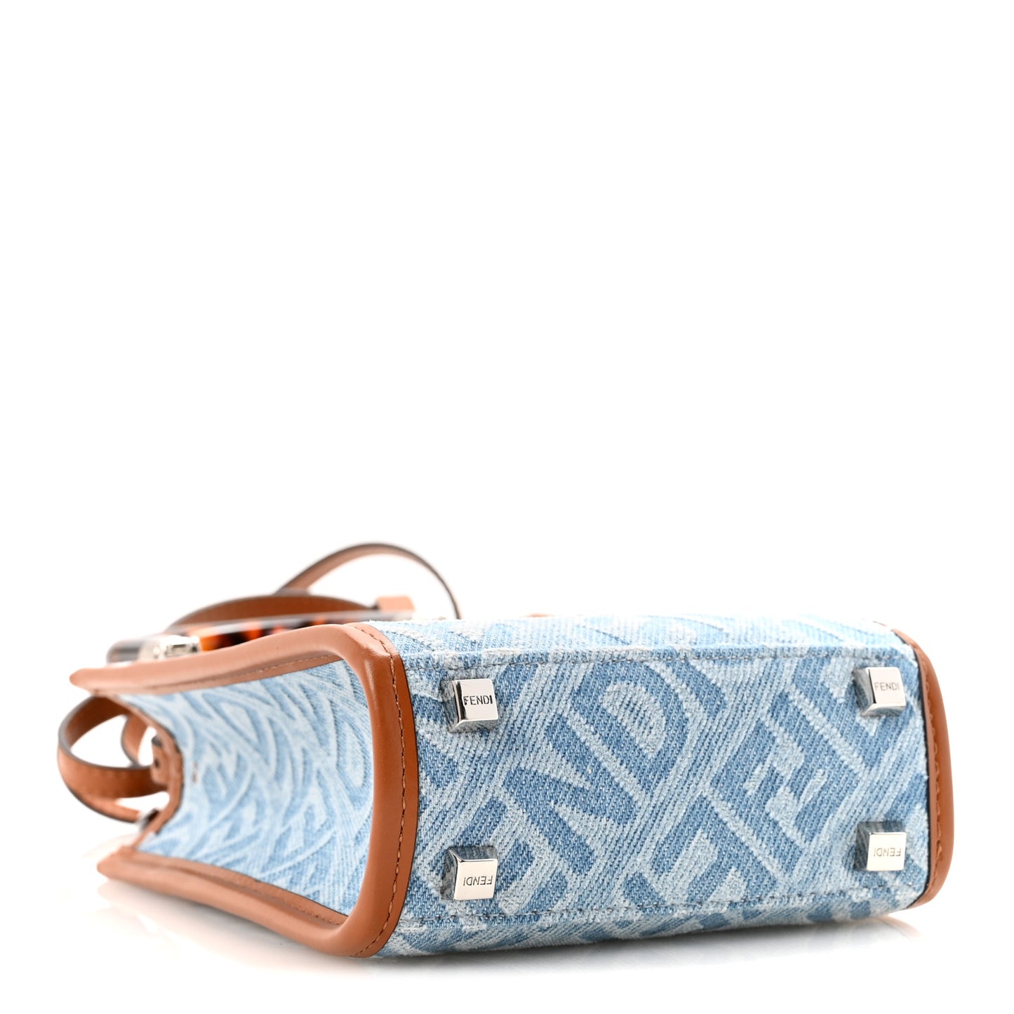 Denim Vitello King FF Embroidered Plexiglass Mini Sunshine Shopper Tote Blue Brown