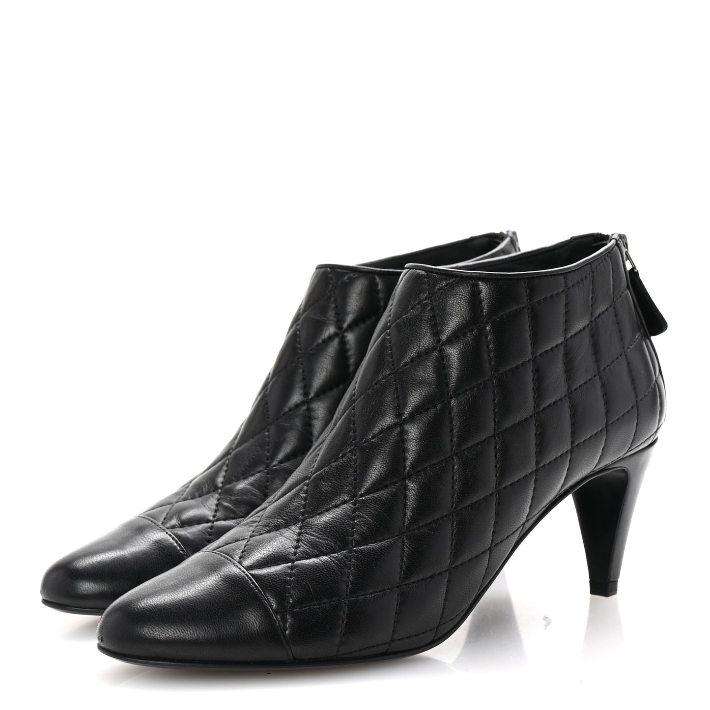 Calfskin Quilted Cap Toe Short Boots 38.5 Black