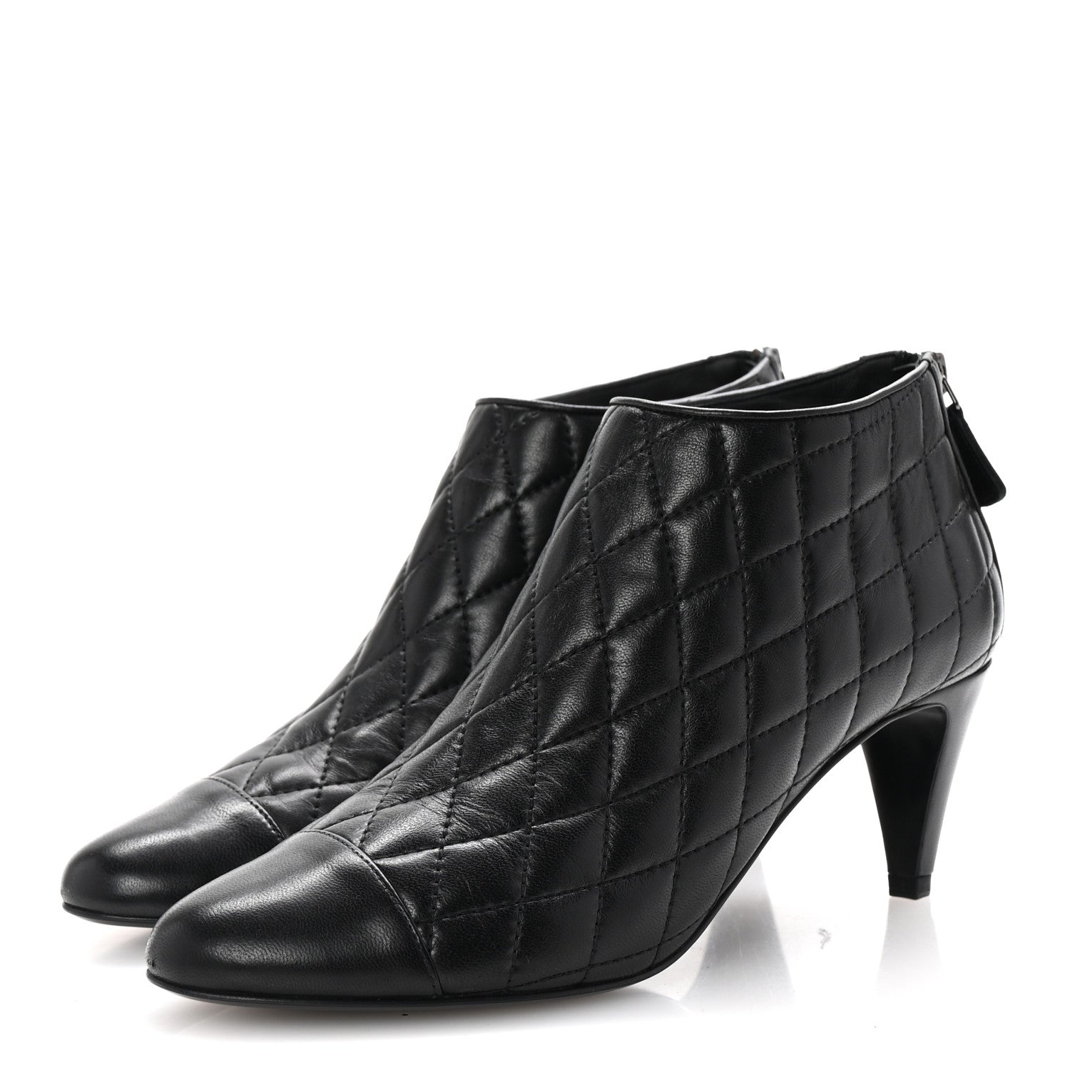 Chanel Calfskin Quilted Cap Toe Short Boots 38.5 Black 4 of 10