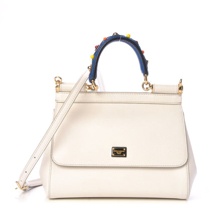 Dolce & Gabbana Dauphine Small Miss Sicily Embellished Handle Satchel White 1 of 7