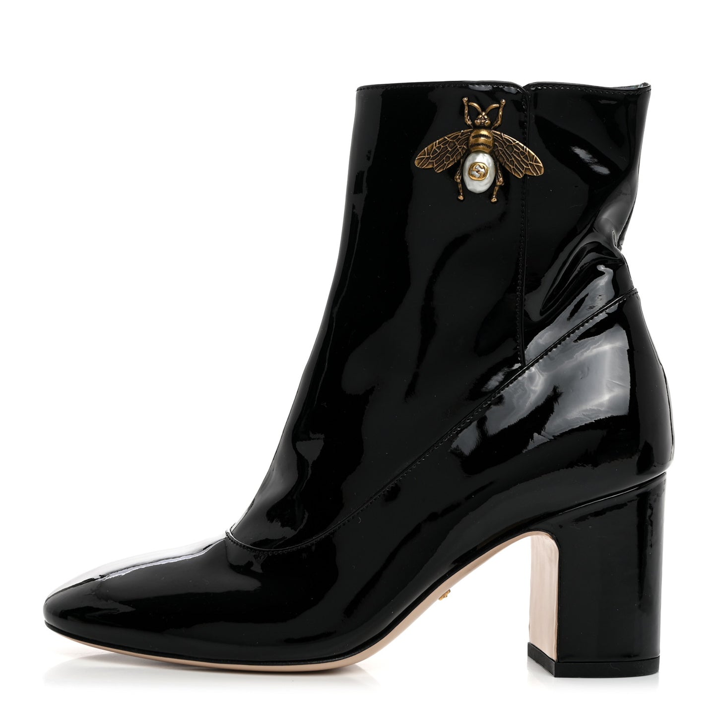 Patent Calfskin GG Lois Bee Ankle Booties 35.5 Black