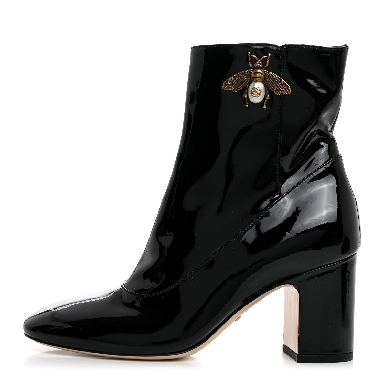 Gucci Patent Calfskin GG Lois Bee Ankle Booties 35.5 Black 1 of 9