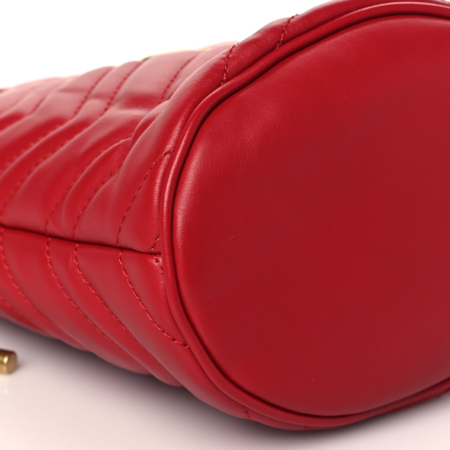 Gucci Calfskin Matelasse Mini GG Marmont 2.0 Bucket Bag Hibiscus Red 9 of 11