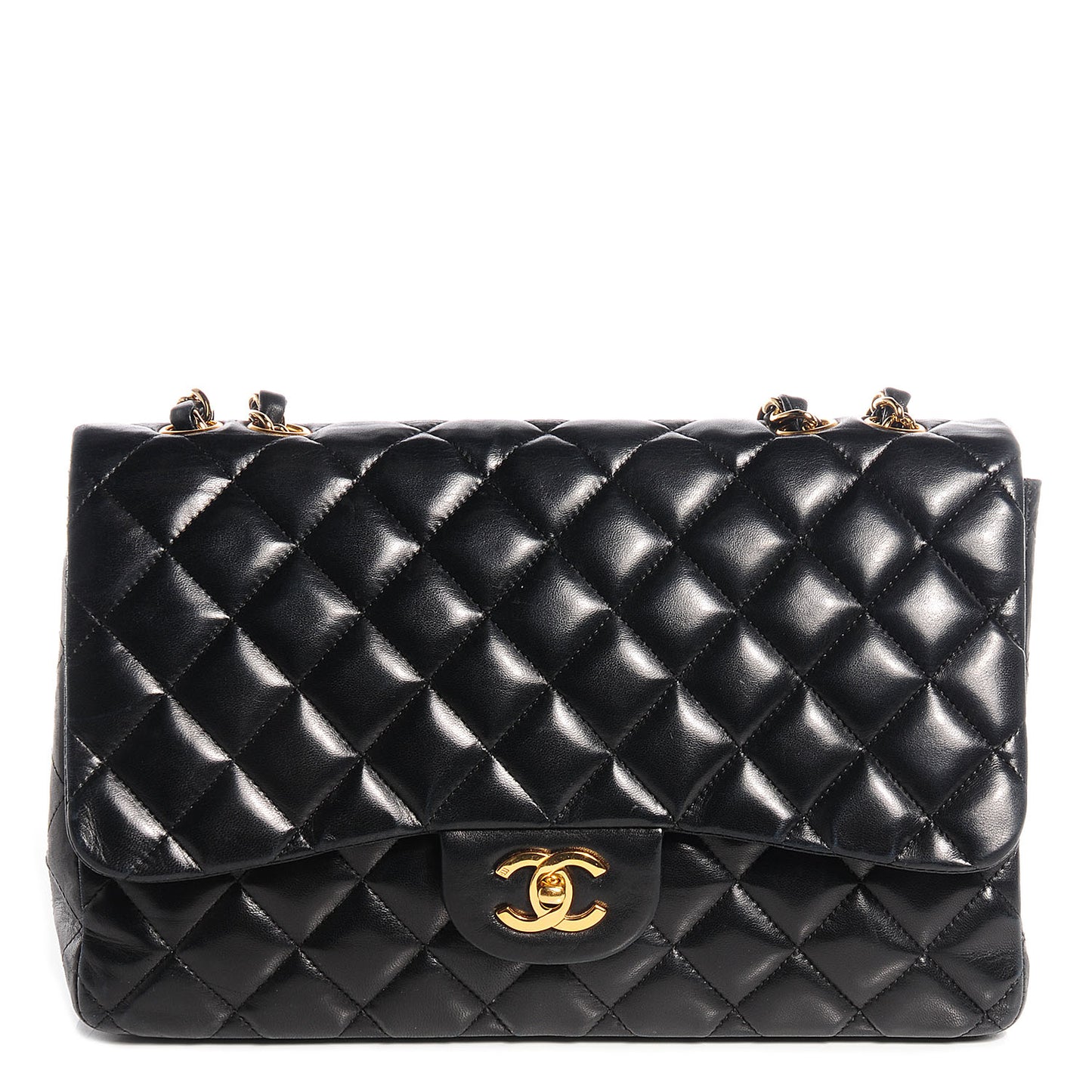 Lambskin Quilted Jumbo Single Flap Black