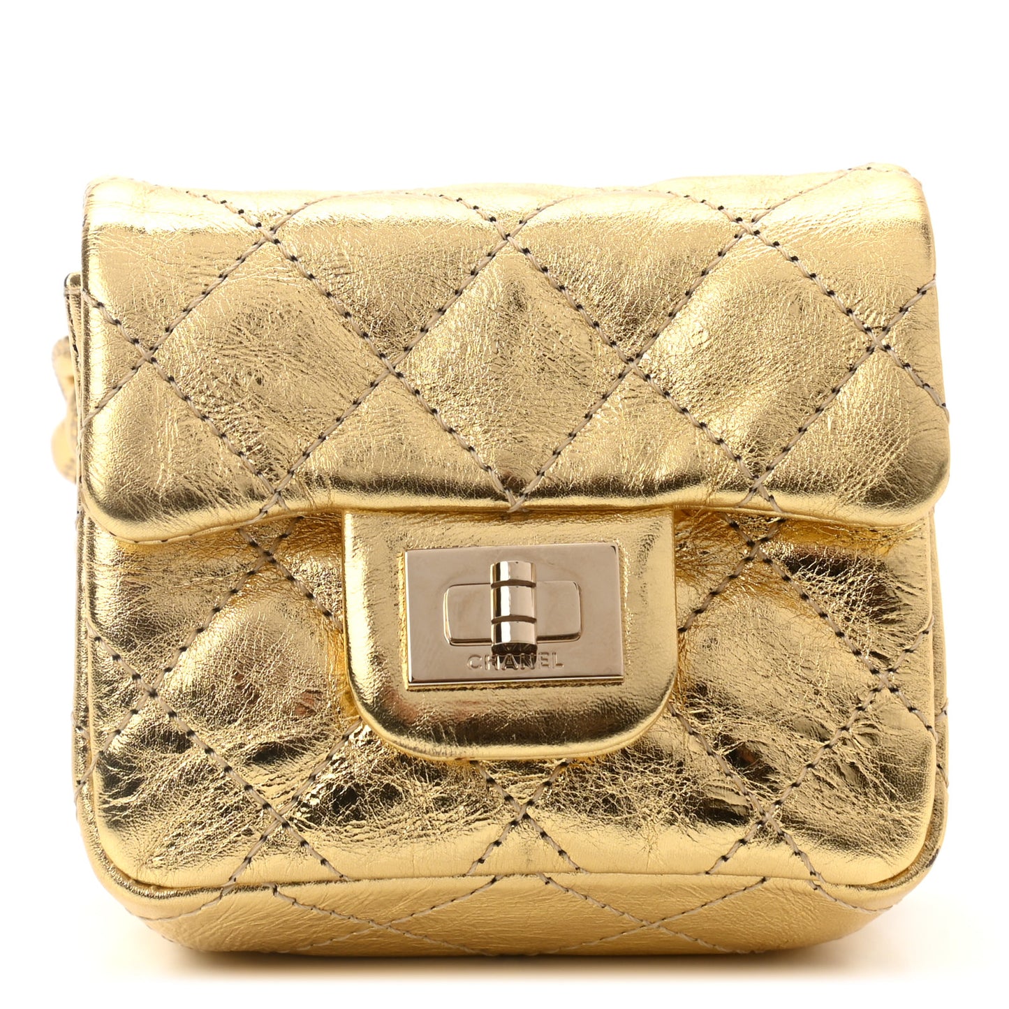 Metallic Quilted 2.55 Ankle Wrist Bag Gold
