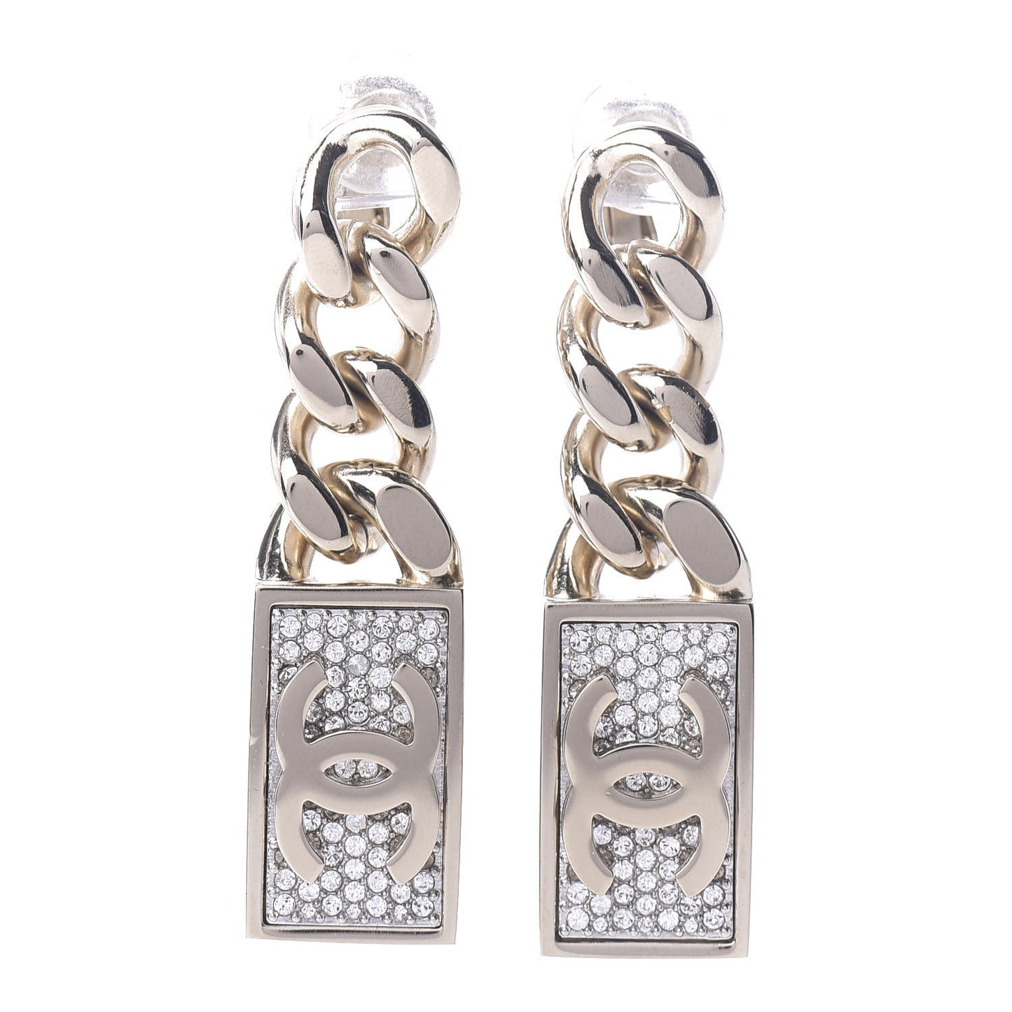 Crystal Dog Tag Charm Earrings Gold