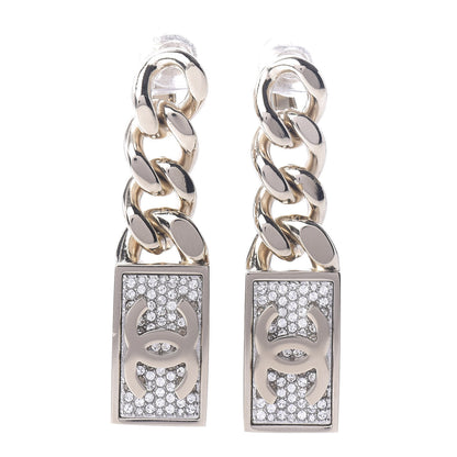 Chanel Crystal Dog Tag Charm Earrings Gold 1 of 5