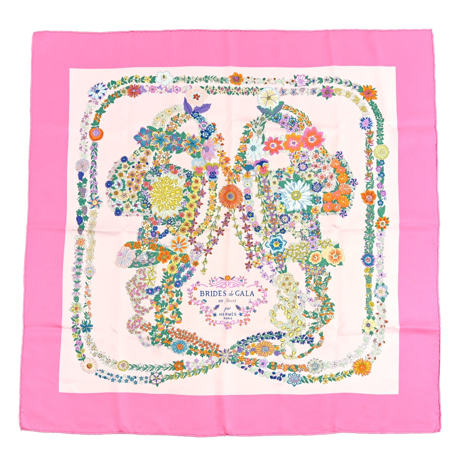 Hermes Silk Brides De Gala En Fleurs Scarf 90 Rose Bonbon Rose 1 of 3
