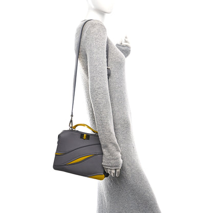 Fendi X MA YANSONG Cuoio Romano Aluminum Bi-Color Mini Peekaboo I SEE U Satchel Grey Yellow 2 of 12