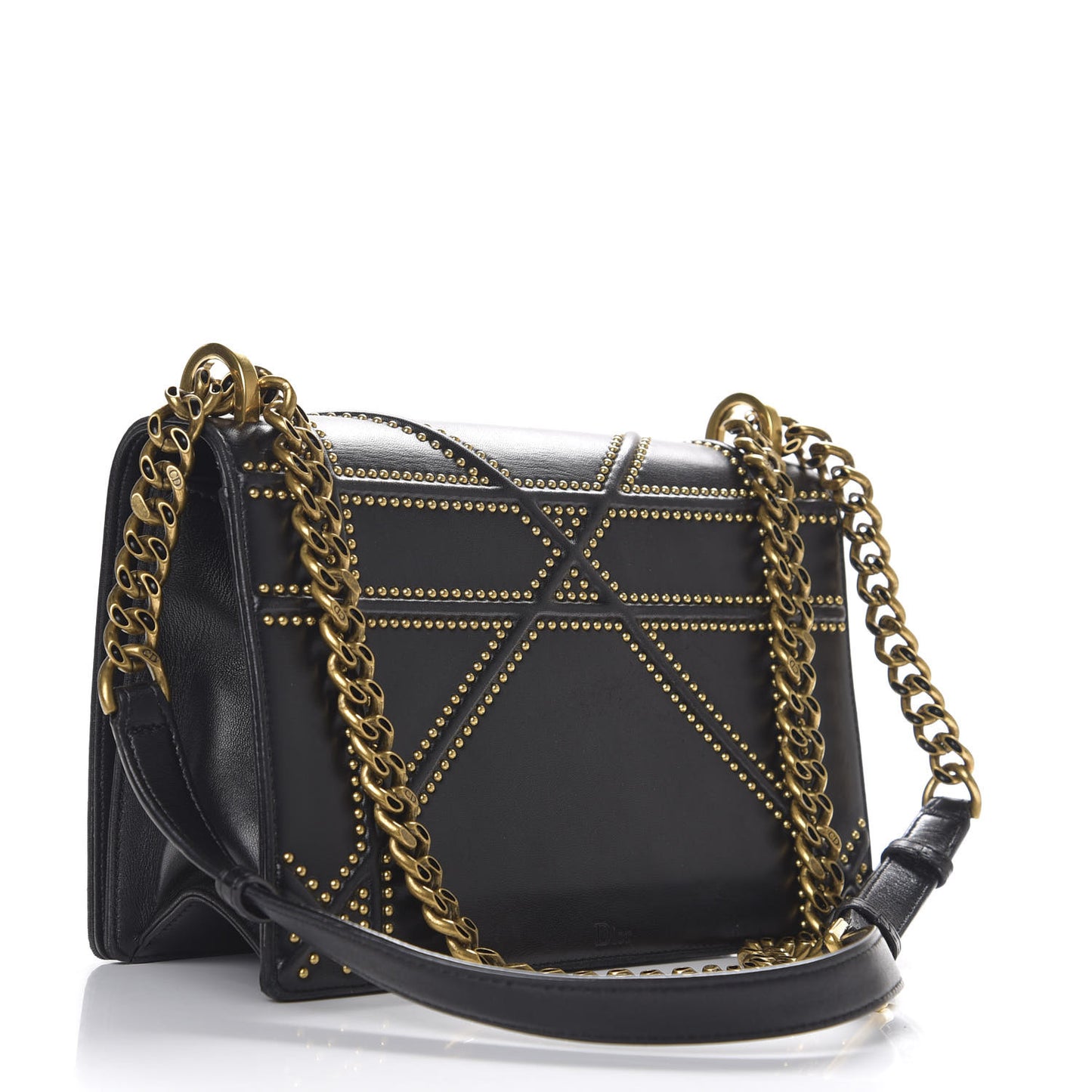 Lambskin Studded Medium Diorama Flap Bag Black