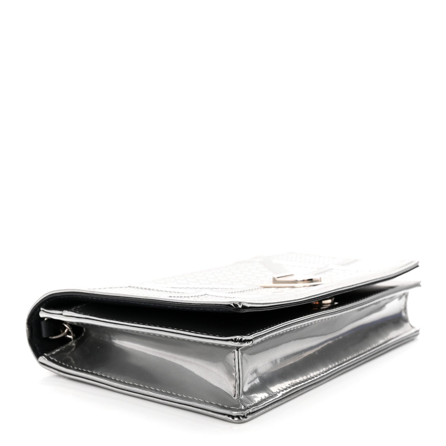 Christian Dior Metallic Patent Micro-Cannage Diorama Wallet on Chain Pouch Silver 4 of 12