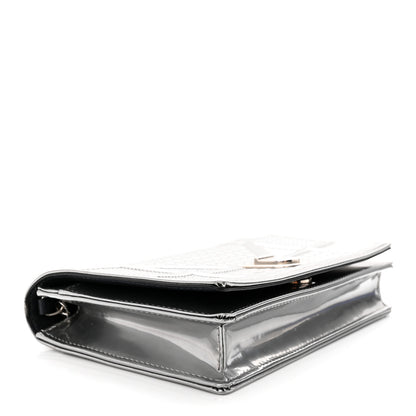 Christian Dior Metallic Patent Micro-Cannage Diorama Wallet on Chain Pouch Silver 4 of 12