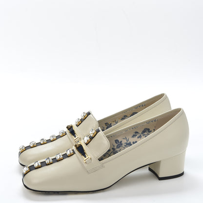 Gucci Goatskin Crystal Mid-Heel Loafer Pumps 41 Ivory 3 of 10