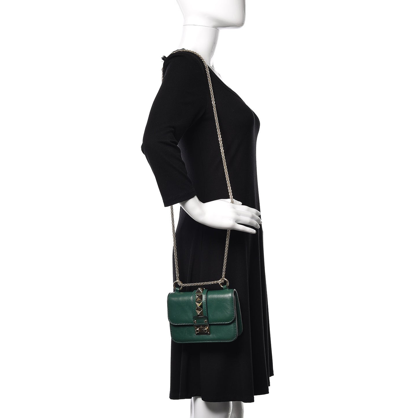 Vitello Mini Glam Lock Rockstud Flap Green