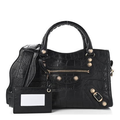 Balenciaga Calfskin Crocodile Embossed Giant 12 Gold Hardware Mini City Black 1 of 8