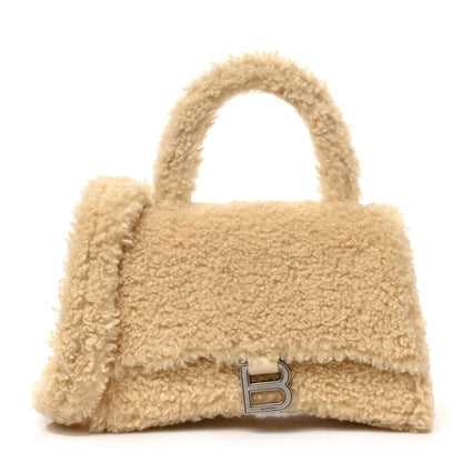 Balenciaga Curly Faux Shearling Small Hourglass Top Handle Bag Beige 1 of 8