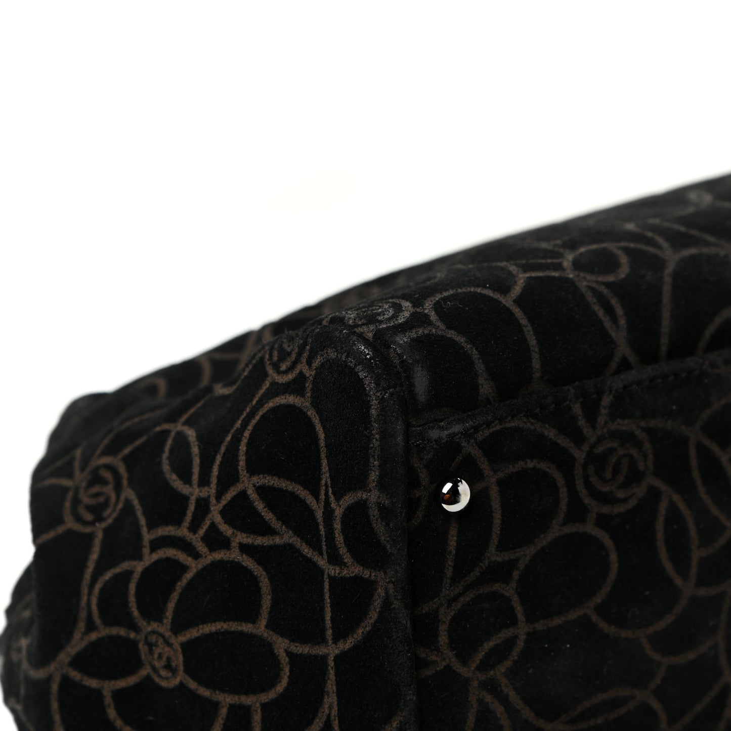 Velvet Camellia Embossed Shoulder Bag Black