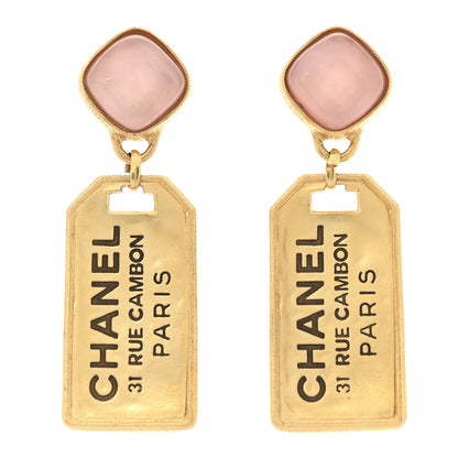 Chanel Metal CC Tags Drop Earrings Gold Pink 1 of 4