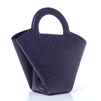 Bottega Veneta Calfskin Crocodile Embossed Doll Top Handle Bag Purple 3 of 9