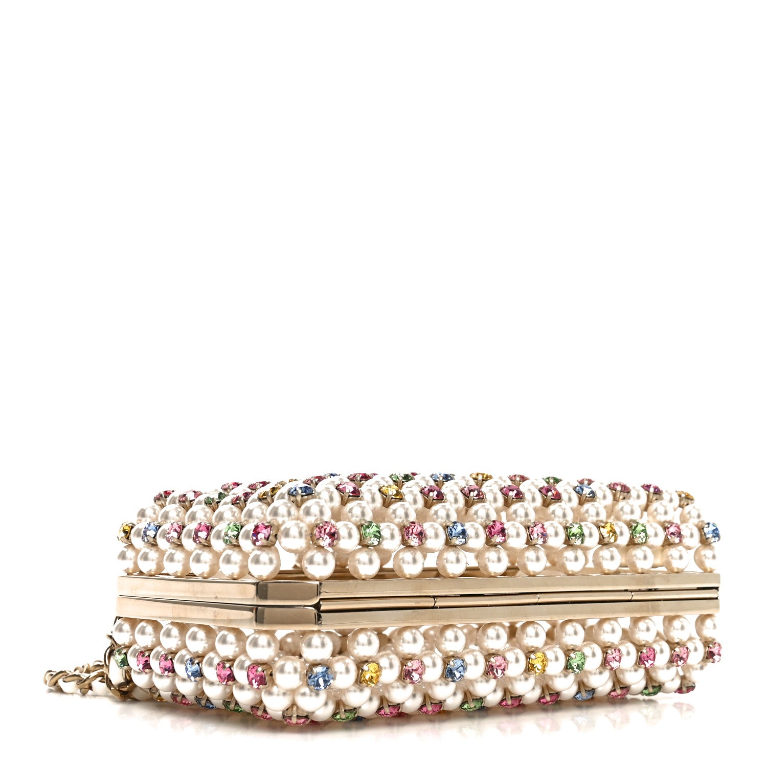 Chanel Metal Pearl Minaudiere CC Evening Bag White Gold Multicolor 4 of 11