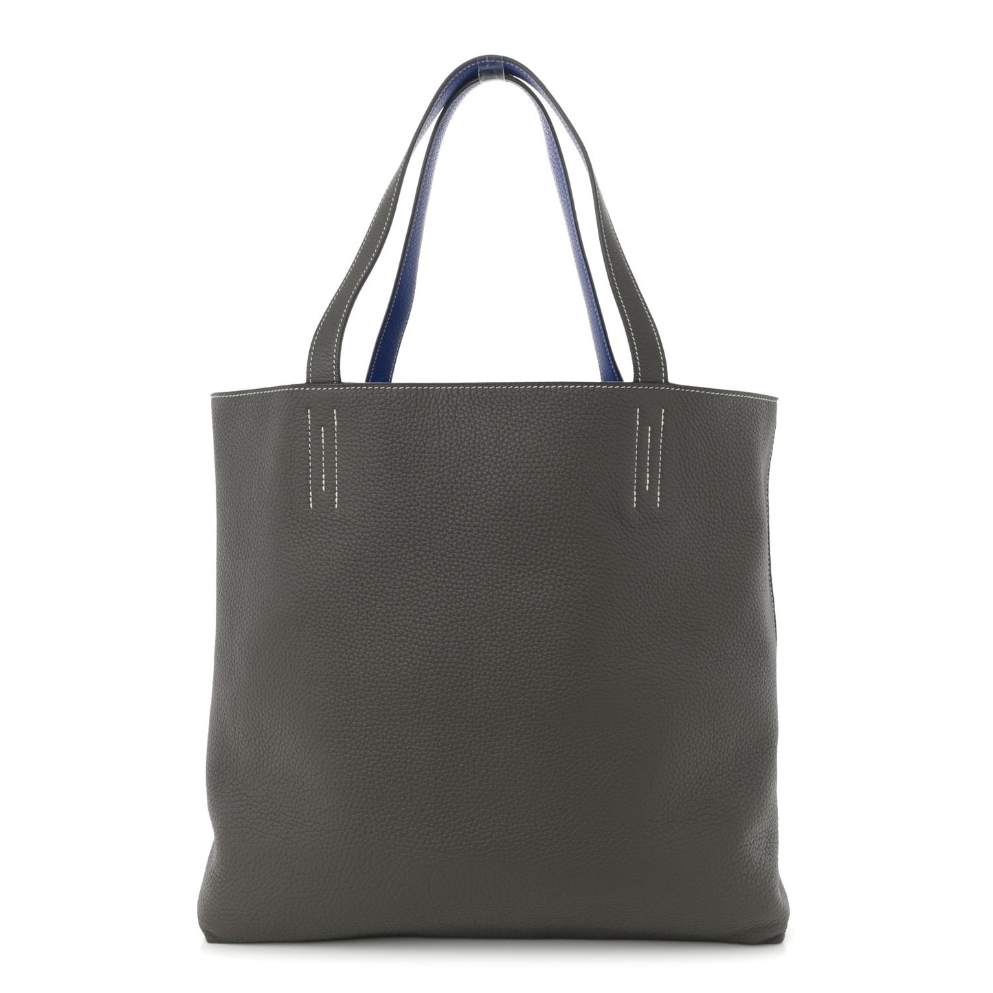 Taurillon Clemence Double Sens 36 Reversible Tote Etain Bleu Electrique