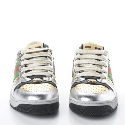 Gucci Metallic Calfskin Web Womens Screener Sneakers 36 Silver Gold Black 2 of 8