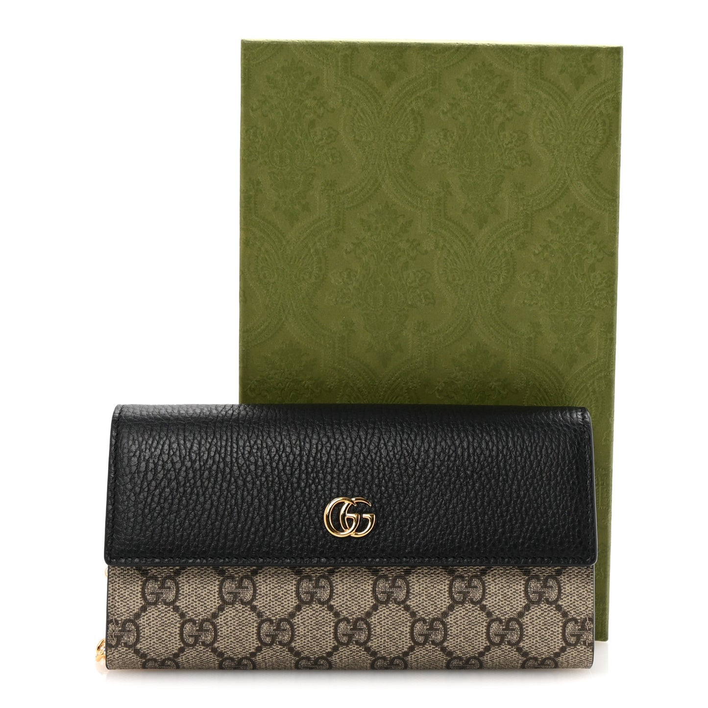 Dollar Calfskin GG Supreme Monogram Petite GG Marmont Wallet Chain Bag Black Beige Ebony