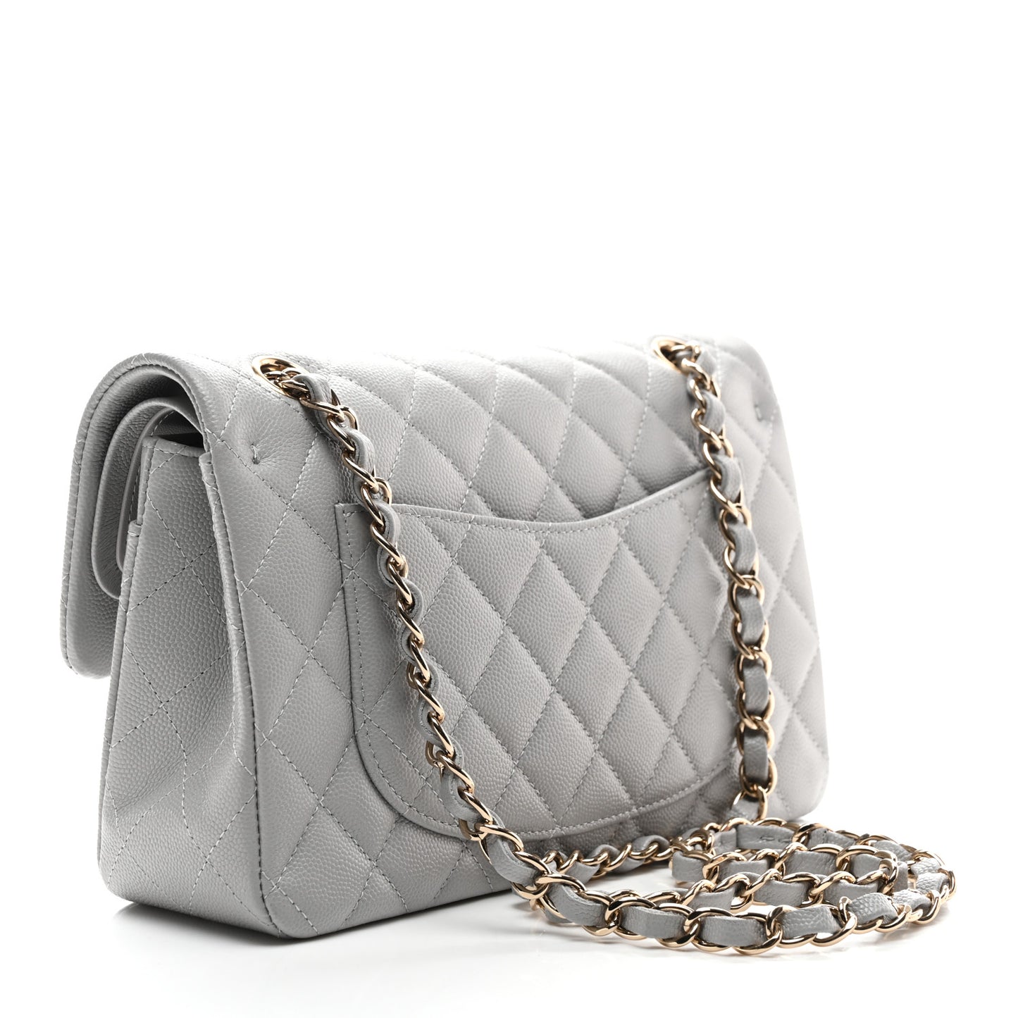 Caviar Quilted Small Double Flap Grey