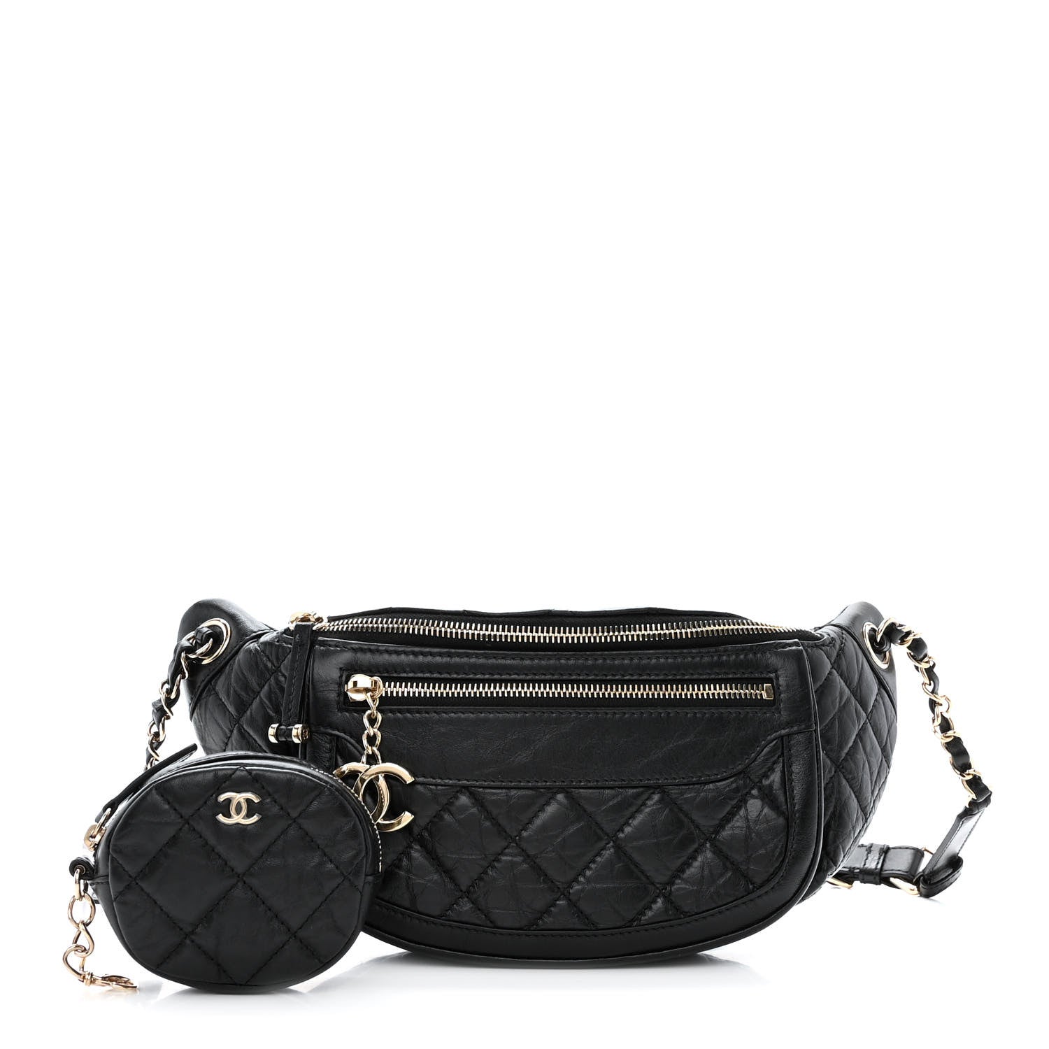 Chanel Aged Calfskin Quilted Waist Bag With Coin Purse Black 1 of 15