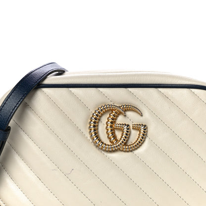 Gucci Vintage Effect Calfskin Matelasse Diagonal Small Torchon GG Marmont Chain Shoulder Bag Mystic White Blue Agata 8 of 17