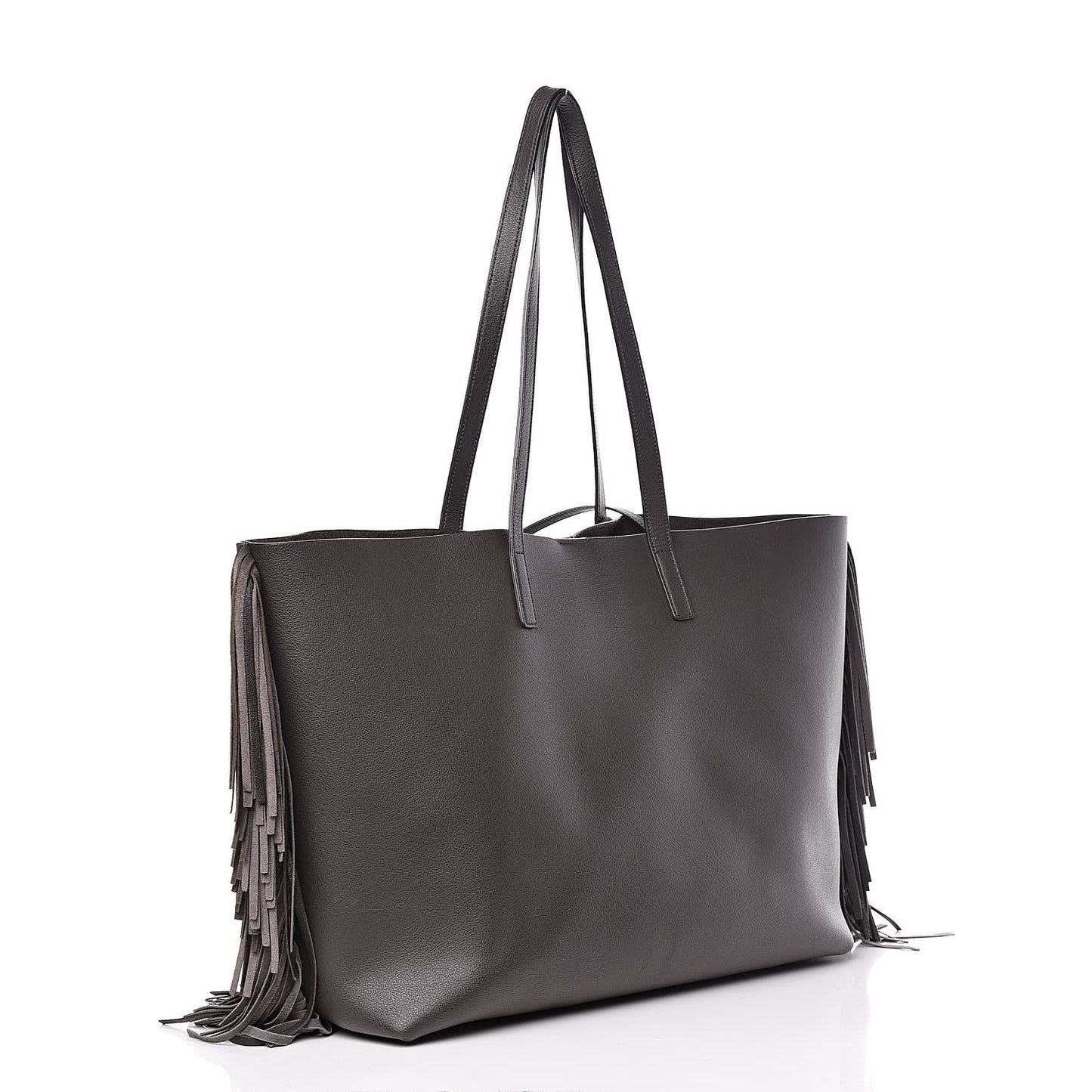 Calfskin Large Fringe Shopping Tote Dark Grey