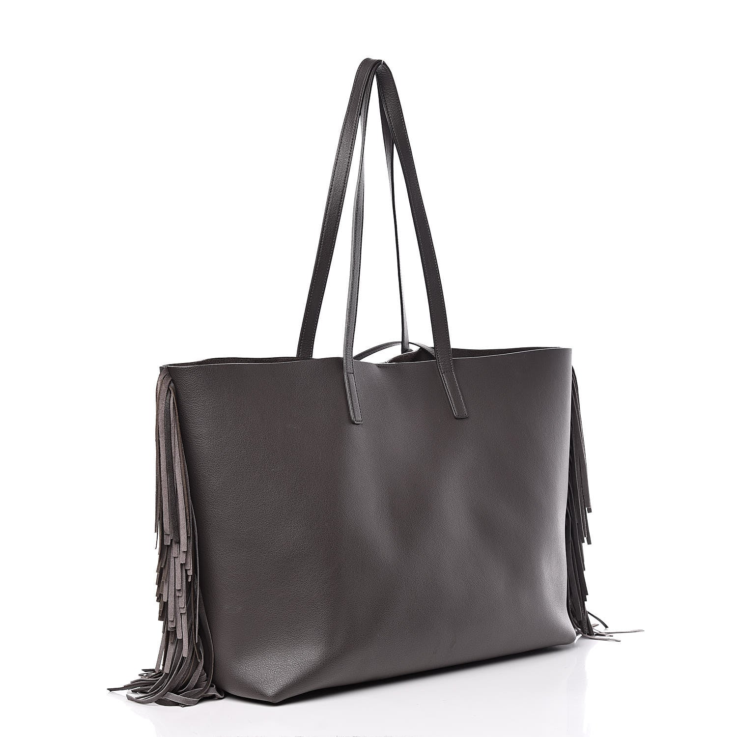 Saint Laurent Calfskin Large Fringe Shopping Tote Dark Grey 4 of 19