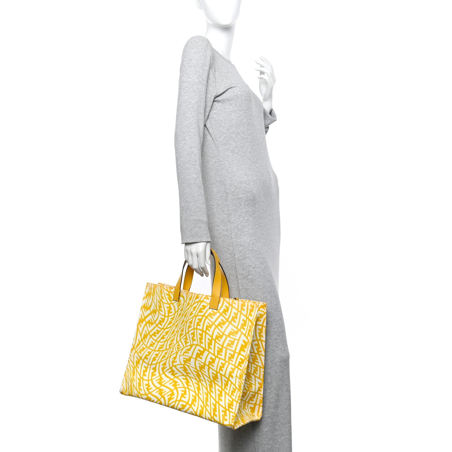 Fendi X SARAH COLEMAN Glazed Canvas Vitello King FF Vertigo Shopping Tote Bag Mimosa White 2 of 12