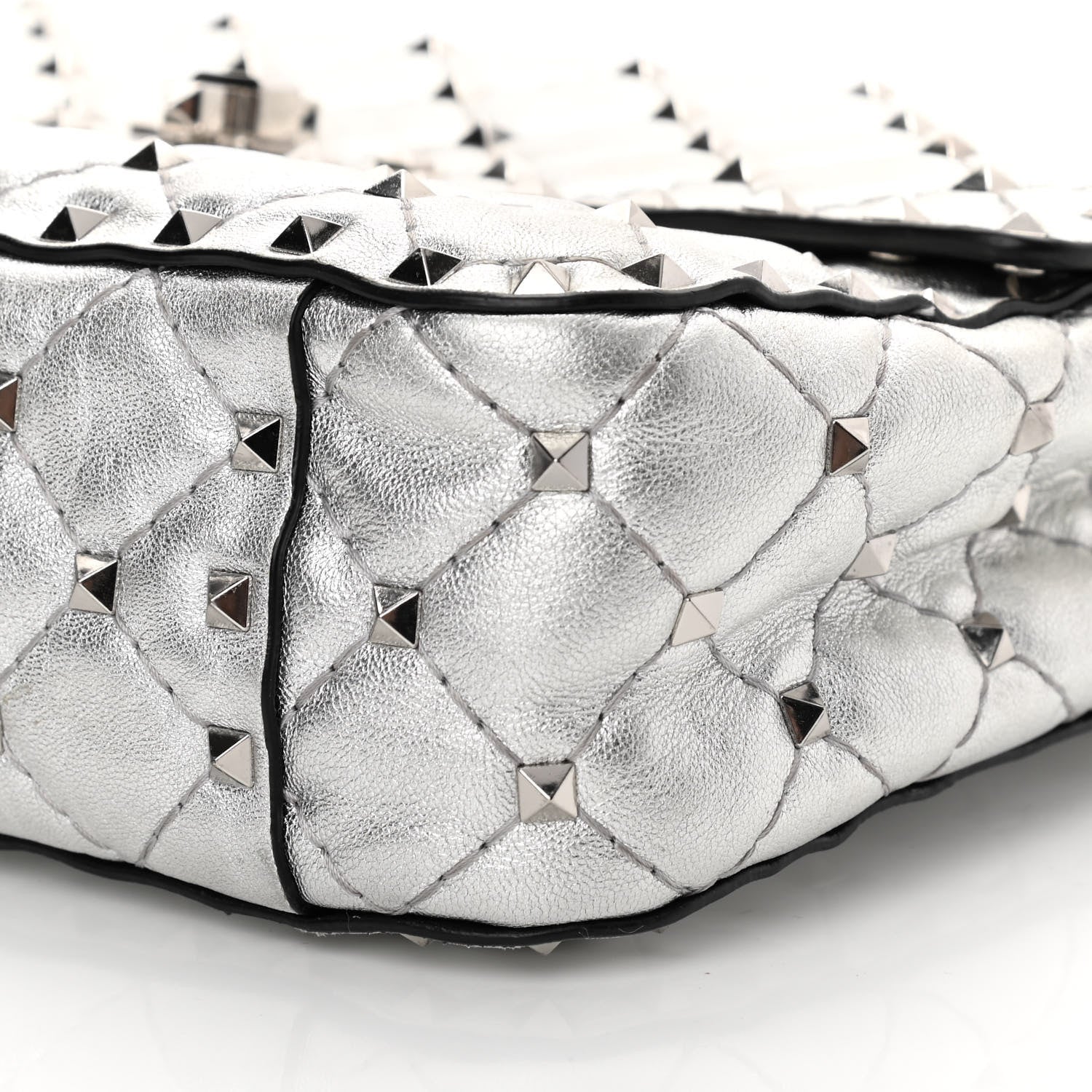 Valentino Garavani Metallic Nappa Medium Rockstud Spike Shoulder Bag Silver 9 of 17