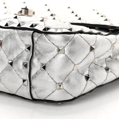 Valentino Garavani Metallic Nappa Medium Rockstud Spike Shoulder Bag Silver 9 of 17