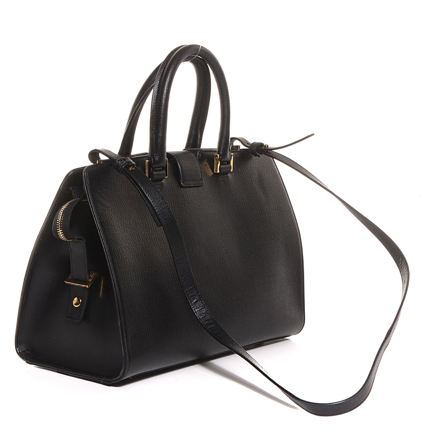 Textured Leather Classic Small Cabas Y Bag Black