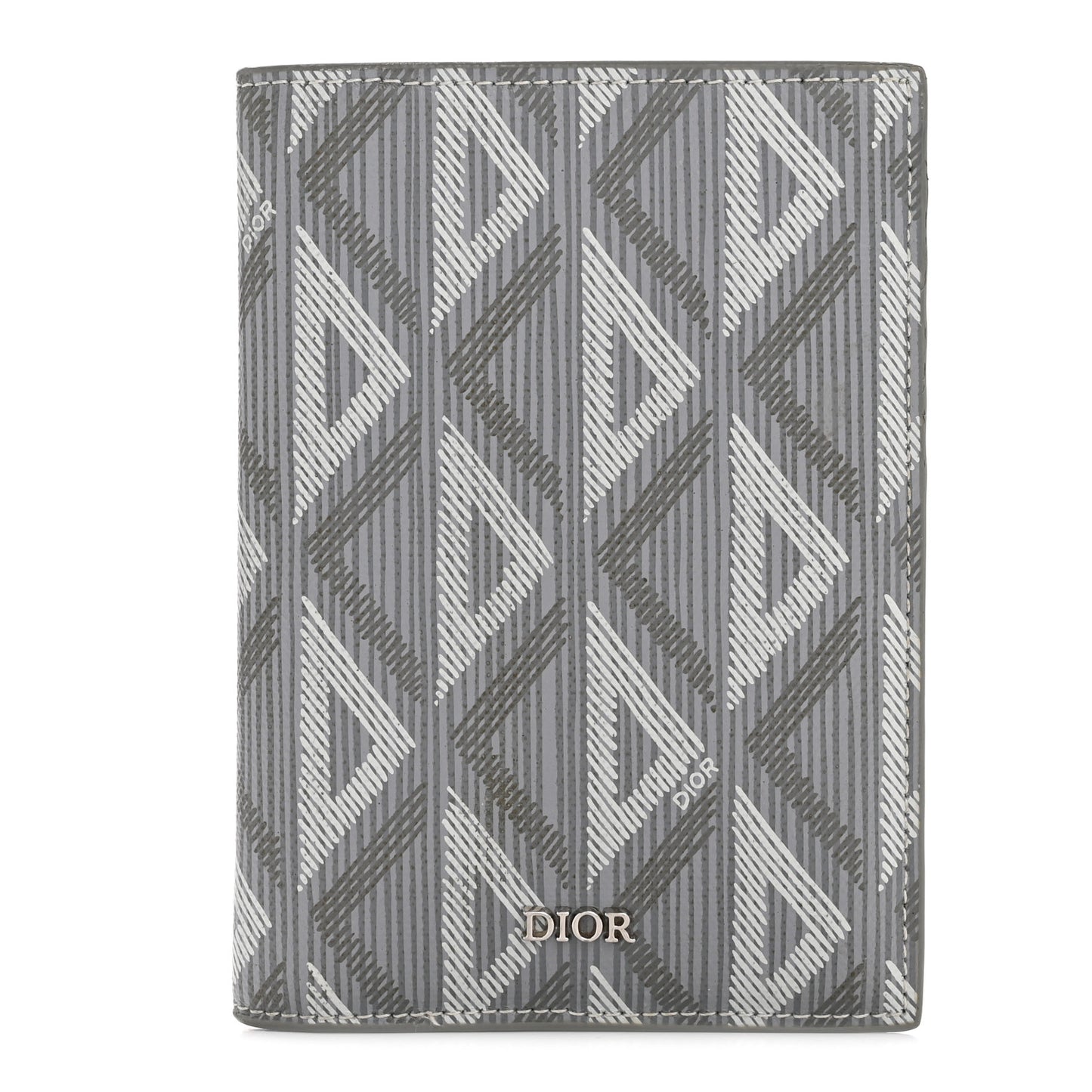 Calfskin CD Diamond Canvas Passport Holder Grey