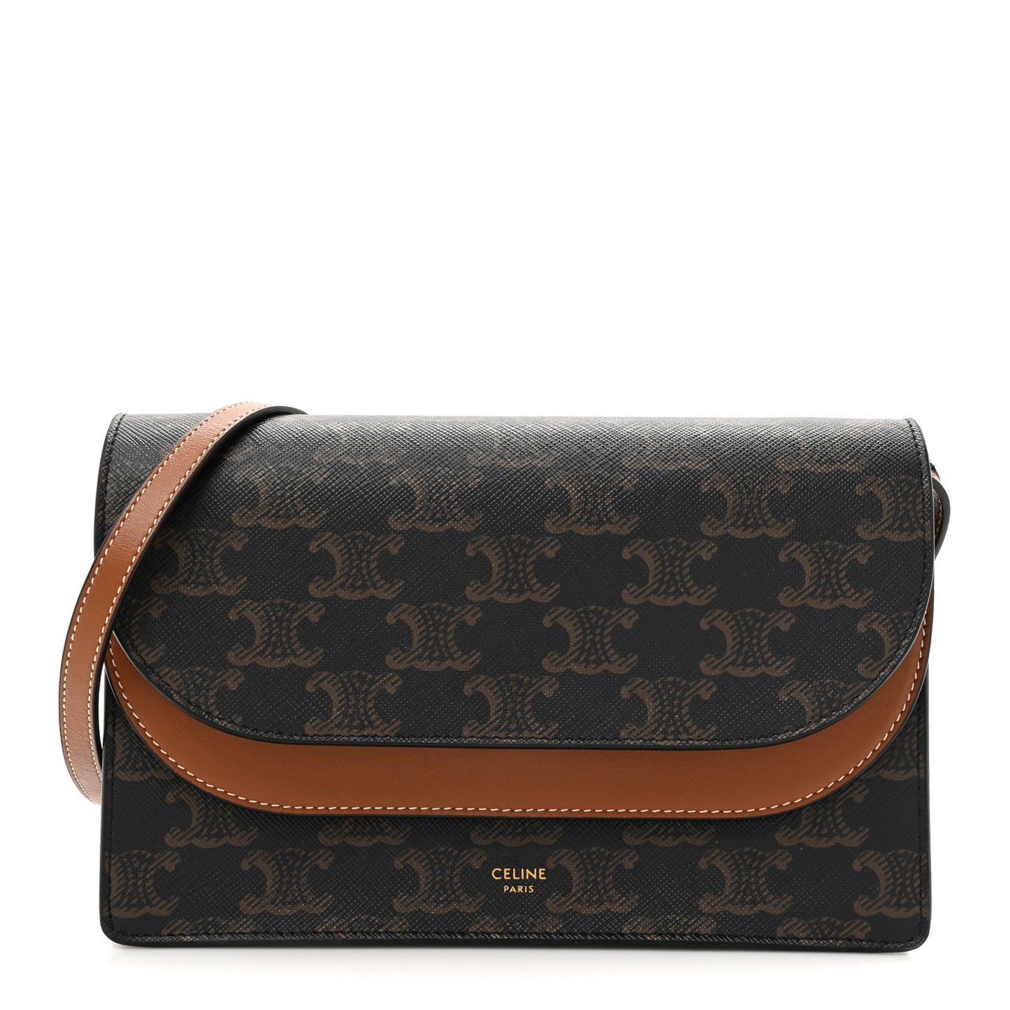 Triomphe Canvas Lambskin Wallet On Strap Tan