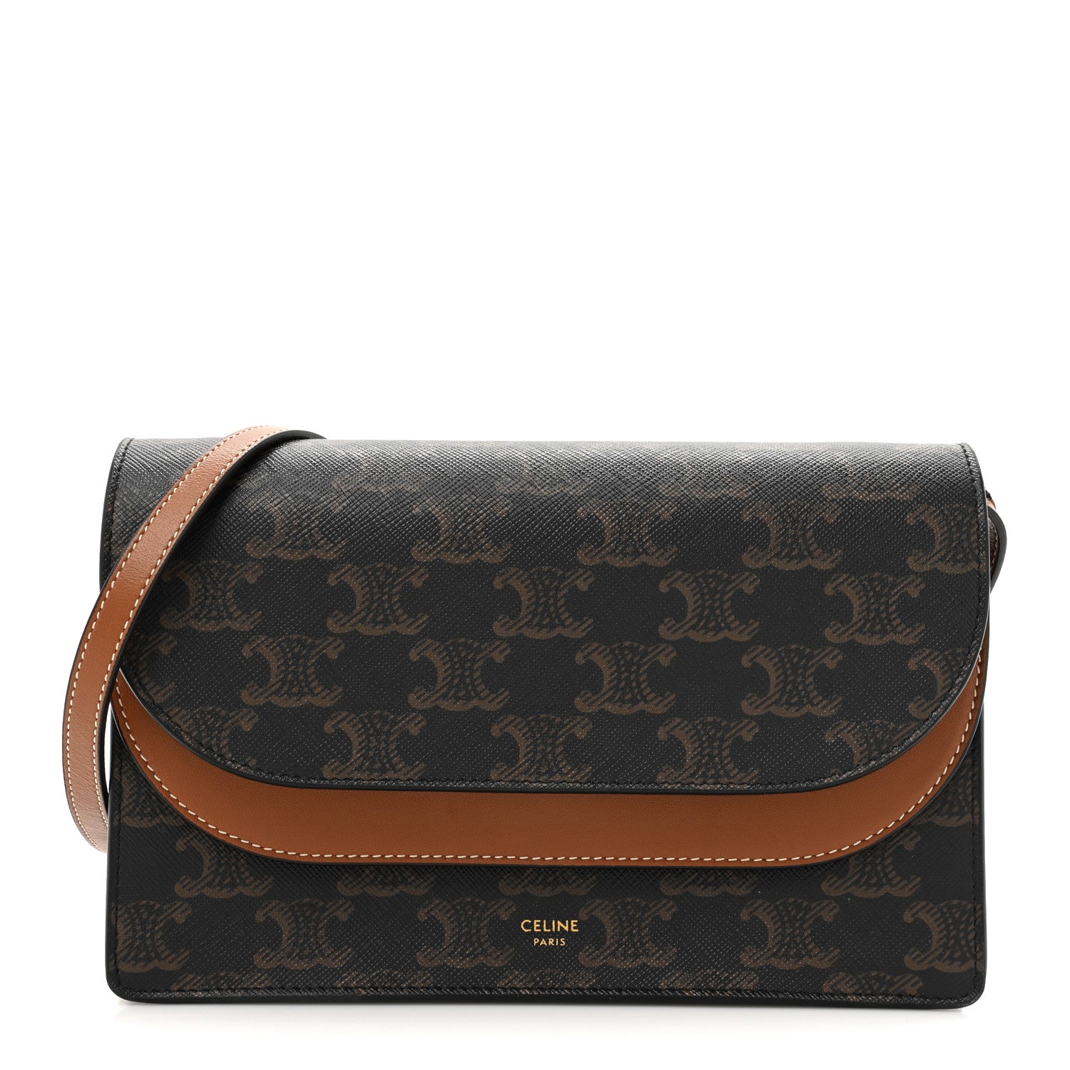 Celine Triomphe Canvas Lambskin Wallet On Strap Tan 1 of 10