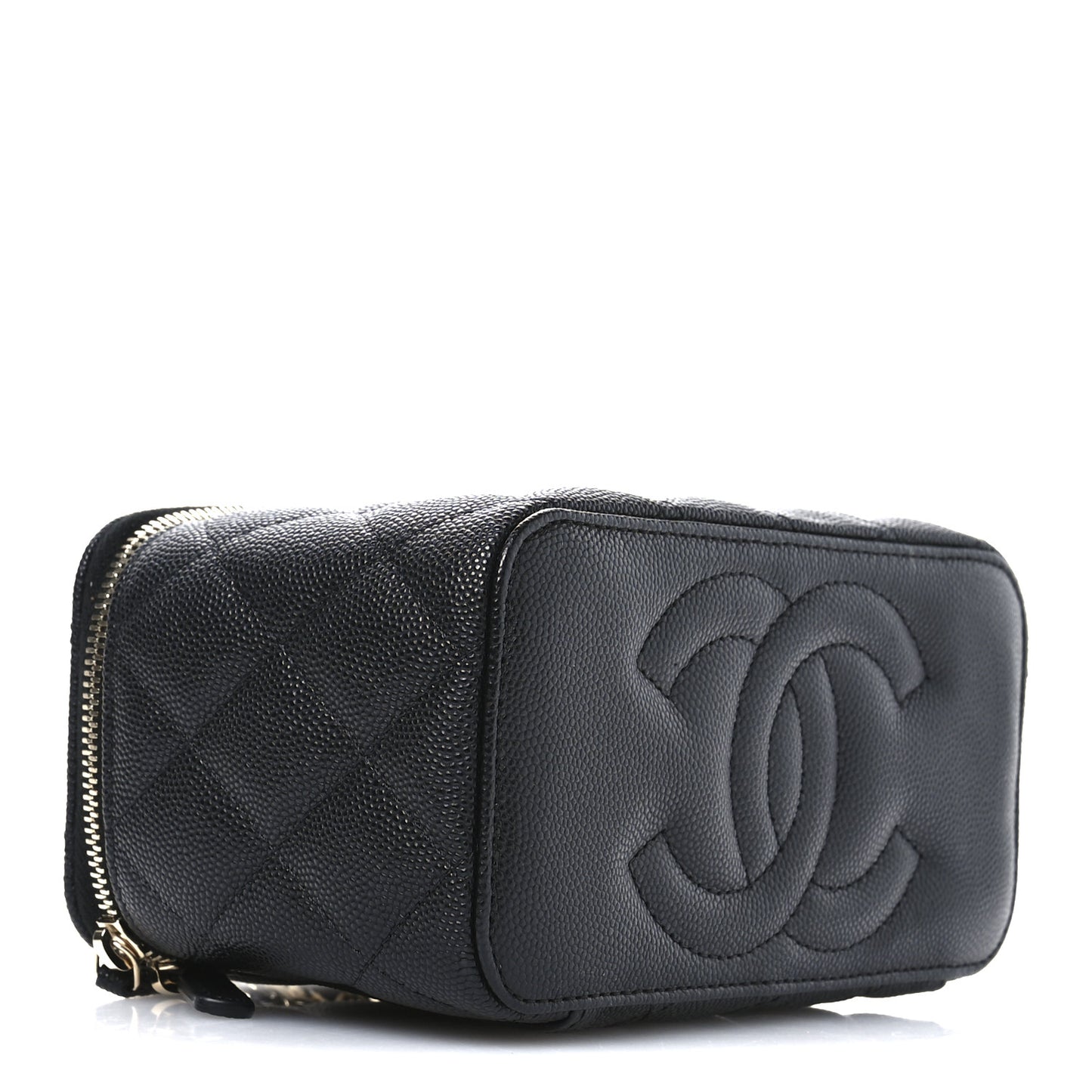 Caviar Quilted Small Vanity Case With Chain Black